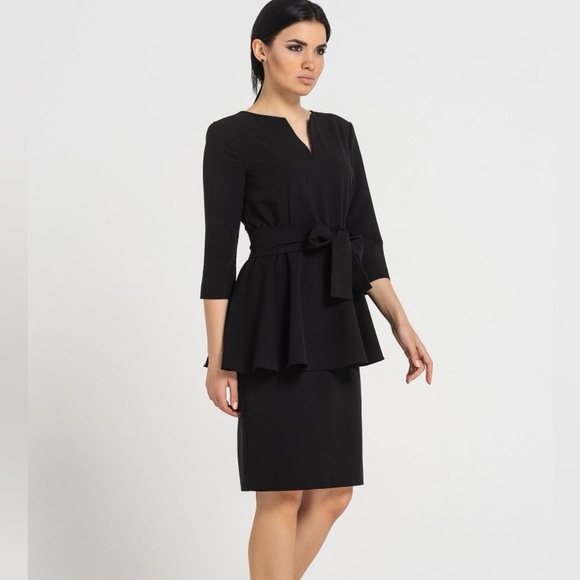NWT Mina Audin,Defining Couture Craftsmanship,Black Peplum Power Dress,Size 40/8 - Picture 11 of 16